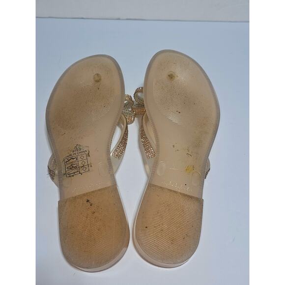 NICOLE MILLER Rose Gold Pink Color Jelly Sandals Rhinestone Bow Accent Size 8 - Picture 6 of 7